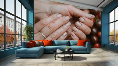 Woman's hands after gardening with dirt under her nails, this can lead to infection Wall mural