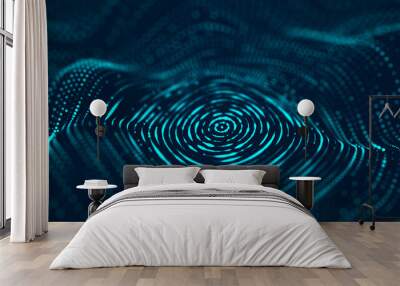 Abstract digital wave. Green circular shape on the background. Futuristic point pattern wave. Big data. 3D rendering. Wall mural