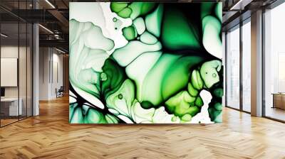 Abstract green watercolor paint texture, ink art pattern backdrop,  alcohol art 
 Wall mural