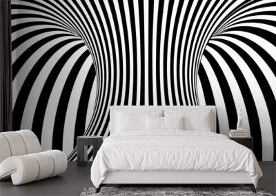 abstract optical illusion tunnel. black and white lines with distortion effect. vector geometric str Wall mural