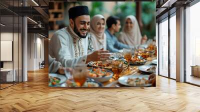 Arab family having dinner, Ramadan Wall mural