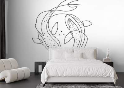 Beautiful one line doted art fishes Wall mural