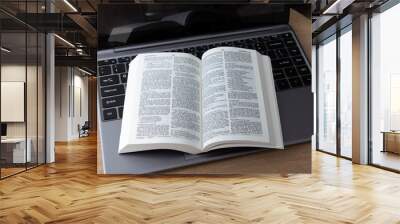 Bible and laptop on the work table. Bible Study Online Wall mural