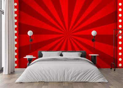 Bright red circus background template. Background with bulbs frame for carnival flyer Wall mural