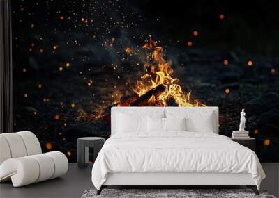 Burning campfire on dark night Wall mural