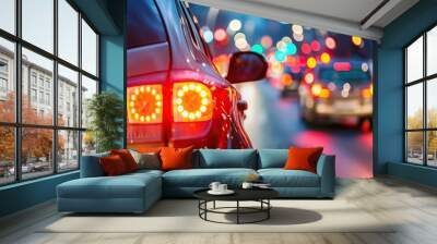 Car taillight on the road at night city Wall mural