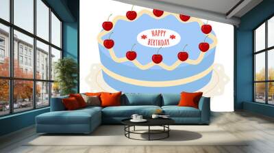 Cartoon birthday cake isolated on the white background. Vector illustration Wall mural