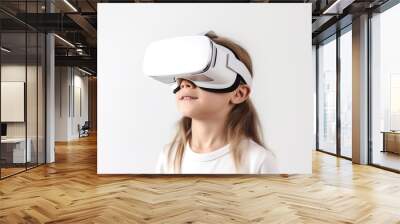 Child girl wearing virtual reality glasses on white background Wall mural