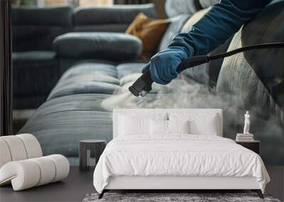 Cleaning modern couch using professional steam cleaner Wall mural