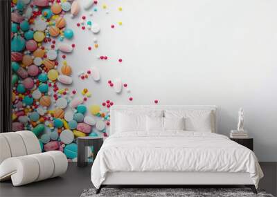 Colorful medicine pills with copyspace on white background Wall mural