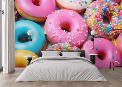 Colorful sweet donuts with sprinkles background Wall mural