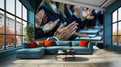 Contemporary business people hands clapping at conference Wall mural