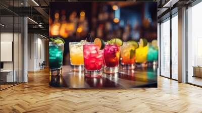 Different alcohol cocktails on bar counter Wall mural