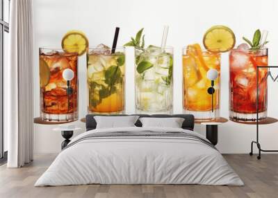 Different alcohol cocktails on white background Wall mural