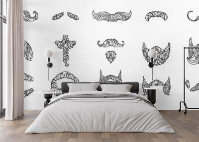 Different mustache and beard styles in black outline Wall mural