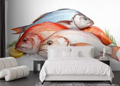 Fresh frozen fish with rosemary and lemon Wall mural