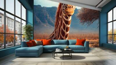 Giraffe Close Up in the wild savannah, Generative AI Wall mural