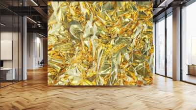 gold beige yellow white , template empty space, shiny crumpled foil rough abstract background , grainy noise grungy texture ,shiny and glow Wall mural