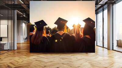 graduation hats on university graduates, Generative AI Wall mural