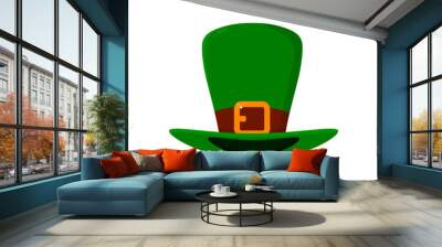 Green Leprechaun hat isolated on white background. Vector illustration in cartoon style. Wall mural