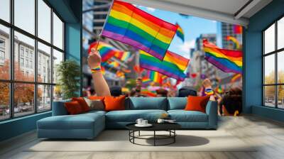 Group of people celebrating the Pride Month Wall mural