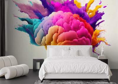 Human brain exploding in multiple colors, with bursts of paint and powder. Abstract concept for creativity, ideas, imagination, creative thinking, knowledge, art.  Generative AI  Wall mural