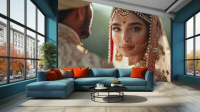 Indian bride and groom dressed in traditional clothes Wall mural