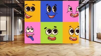 comic faces set in a trendy retro style on a bright background. emotional characters, mascots, for y Wall mural