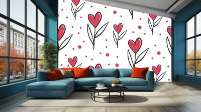 Valentine's Day doodle pattern with hearts Wall mural