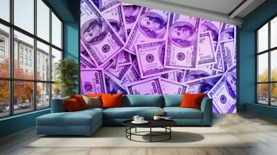 money background from 100 dollar bills in neon light Wall mural