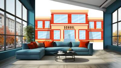 Front view of a classic school building with big windows and doors. Flat, cartoon style vector illustration isolated on white background. Elementary or high school architecture.

 Wall mural