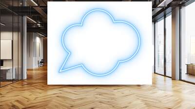 Neon glowing cloud like frame. PNG blue bubble speech with blank space Wall mural