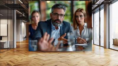 Portrait of business people standing as a team in modern office Wall mural