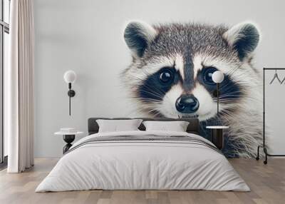 Portrait of young raccoon on grey background Wall mural