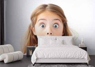 Portrait of young shocked scared child on white background Wall mural