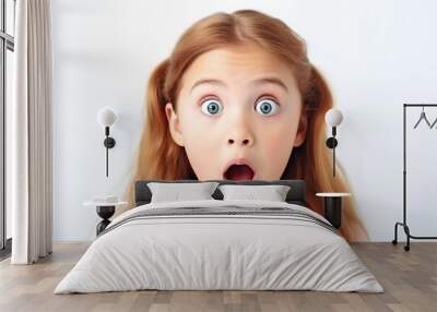 Portrait of young shocked scared child on white background Wall mural