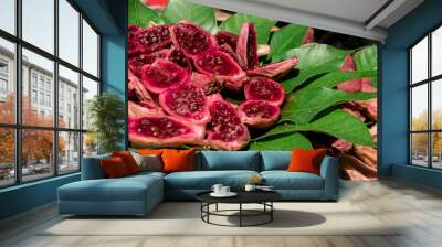 red tropical fruits with leaves 2 Wall mural