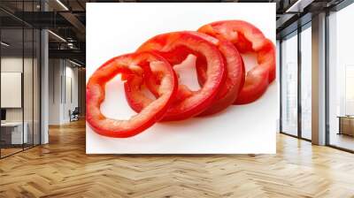 Ripe red pepper slices isolated on white background Wall mural