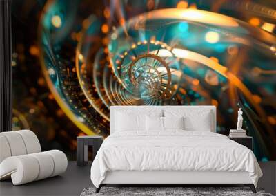 A spiral of light and dark colors with a clock in the middle. Abstract background. Wall mural