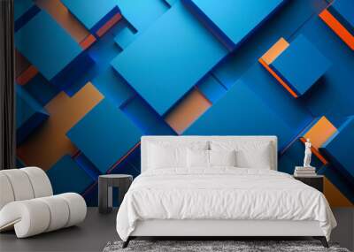 Abstract blue and orange geometric shapes creating a dynamic background pattern Wall mural