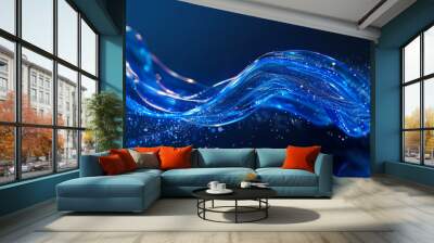 Bright blue curve on a dark blue background. Abstract background. Soft wave of blue color. Wall mural