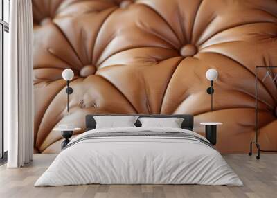 Close-up detail of a luxurious quilted brown leather sofa upholstery. Furniture design. Wall mural