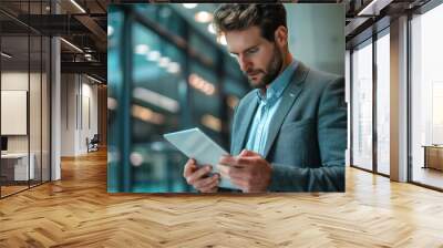 Handsome businessman using tablet in office Wall mural