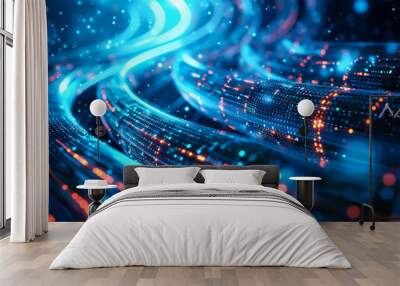 Internet technology. Data channel cable. Cyber network of information flows. High speed internet Wall mural