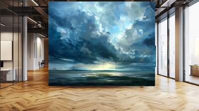 Natural landscape. Coastline on the sea with cloudy sky at sunset. Concept of relaxation, beauty. Wall mural