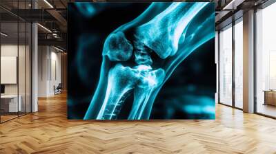 Visual representation of a glowing knee joint highlighting cartilage condition in human anatomy during medical evaluation Wall mural