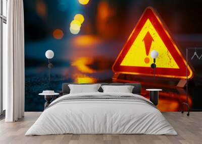 Yellow warning sign symbol or alert safety danger caution Wall mural