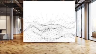 Wave 3d. Wave of particles. Abstract white geometric background. Big data. Technology illustration. Wall mural