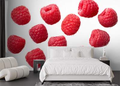 Raspberries isolated on transparent background Wall mural