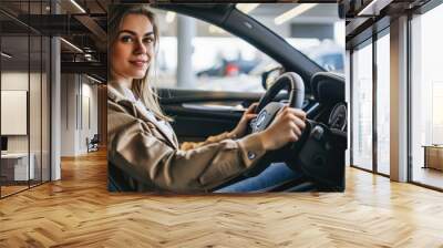 woman in the car Wall mural